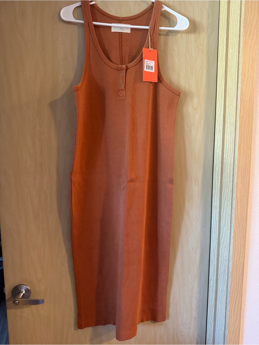 The Normal Brand Sleeveless Ribbed Tank Dress in Rust